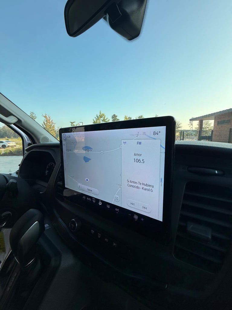 Car dashboard displaying GPS navigation map
